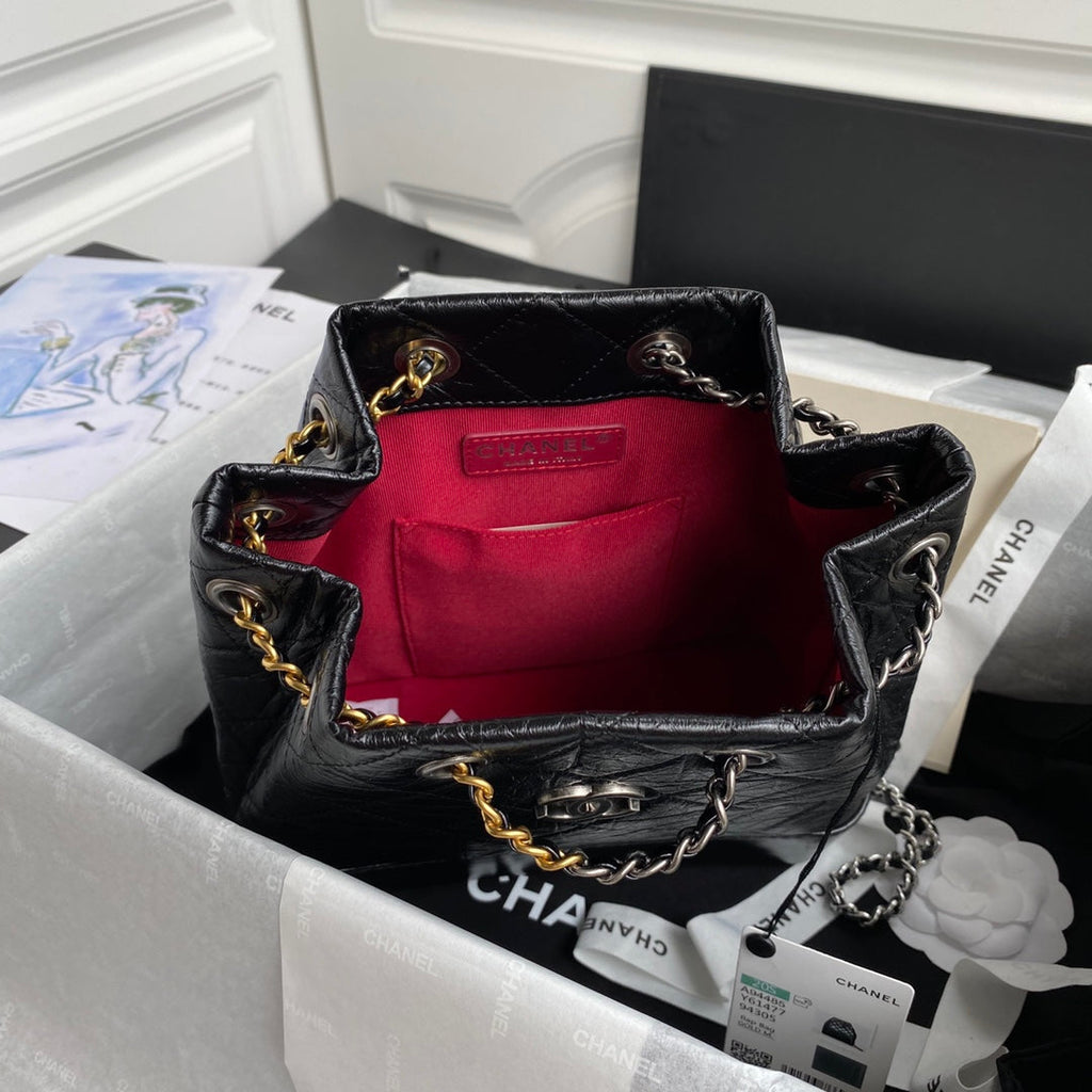 CHANEL GRABRIELLE SMALL 24 BACKPACK IN BLACK CALFSKIN