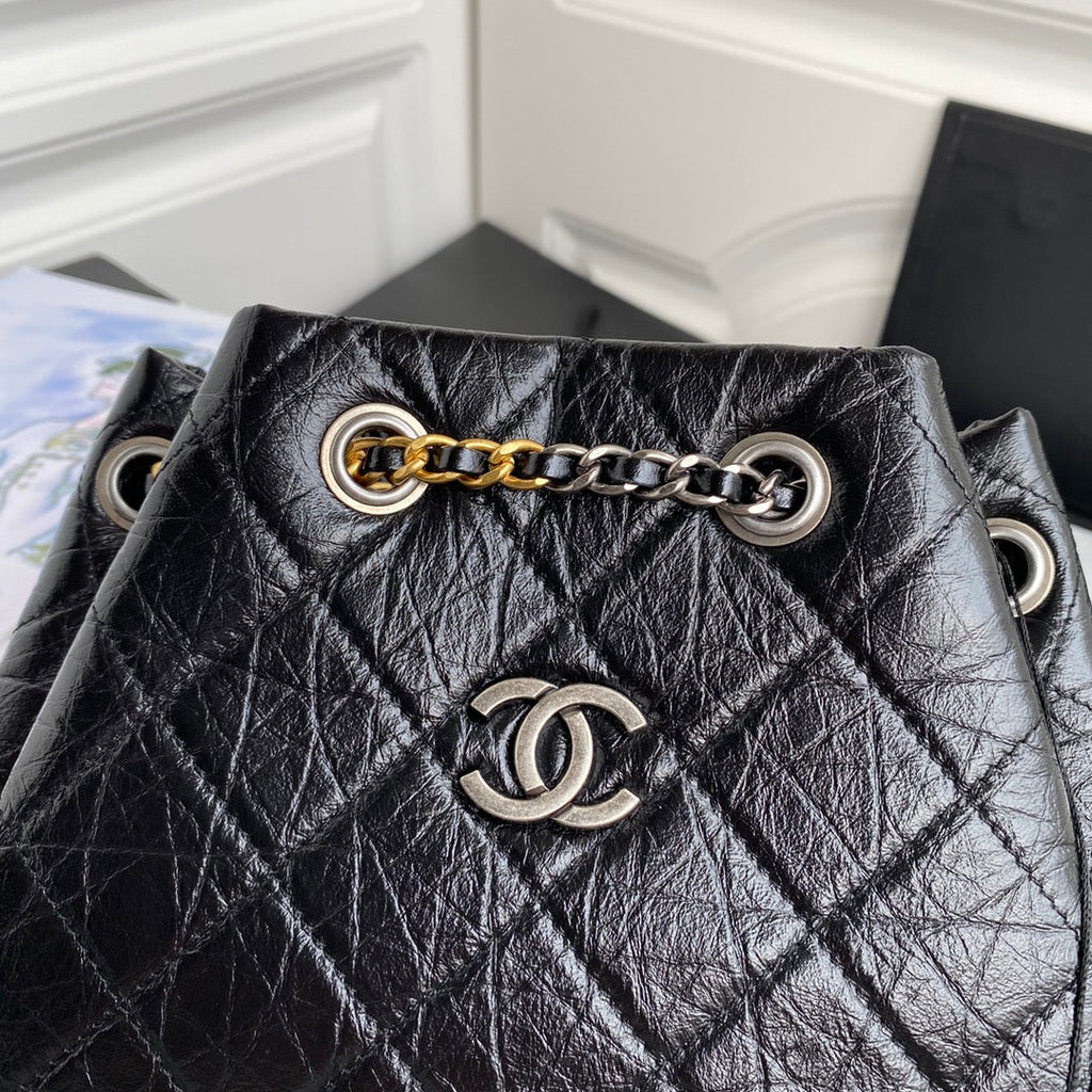 CHANEL GRABRIELLE SMALL 24 BACKPACK IN BLACK CALFSKIN