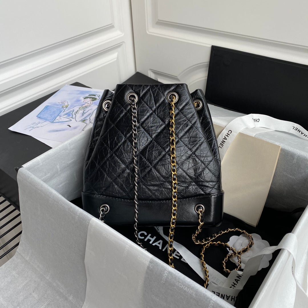 CHANEL GRABRIELLE SMALL 24 BACKPACK IN BLACK CALFSKIN
