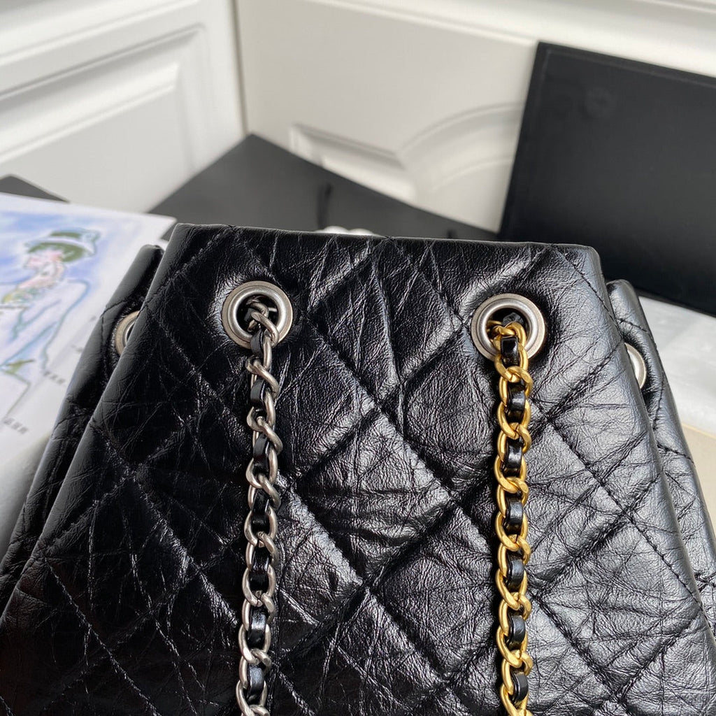 CHANEL GRABRIELLE SMALL 24 BACKPACK IN BLACK CALFSKIN