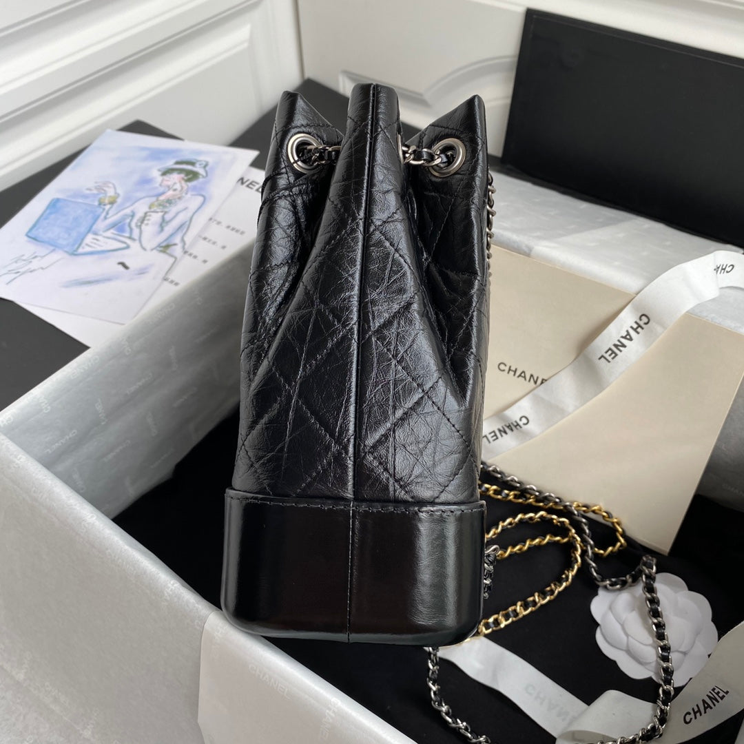 CHANEL GRABRIELLE SMALL 24 BACKPACK IN BLACK CALFSKIN