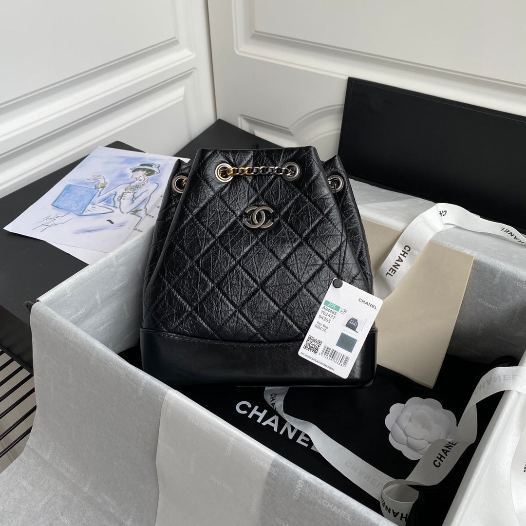 CHANEL GRABRIELLE SMALL 24 BACKPACK IN BLACK CALFSKIN