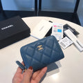 CHANEL ZIPPED COIN BASIC PURSE 11 AEGEAN CALFSKIN GOLD ICON
