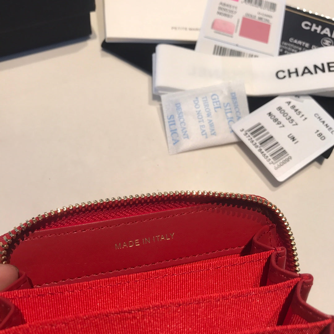 CHANEL ZIPPED CAVIAR PURSE 11 RED CALFSKIN GOLD ICON