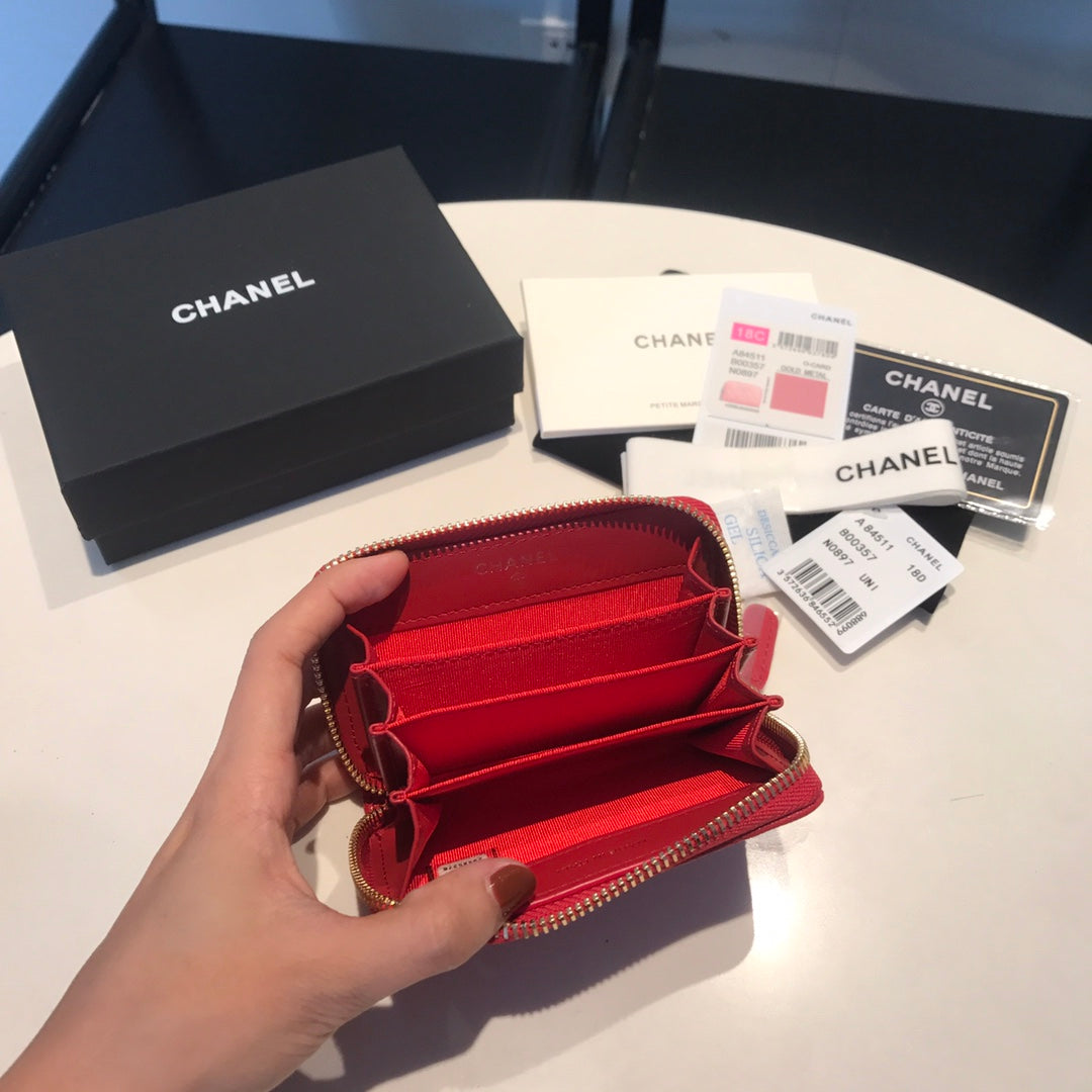 CHANEL ZIPPED CAVIAR PURSE 11 RED CALFSKIN GOLD ICON