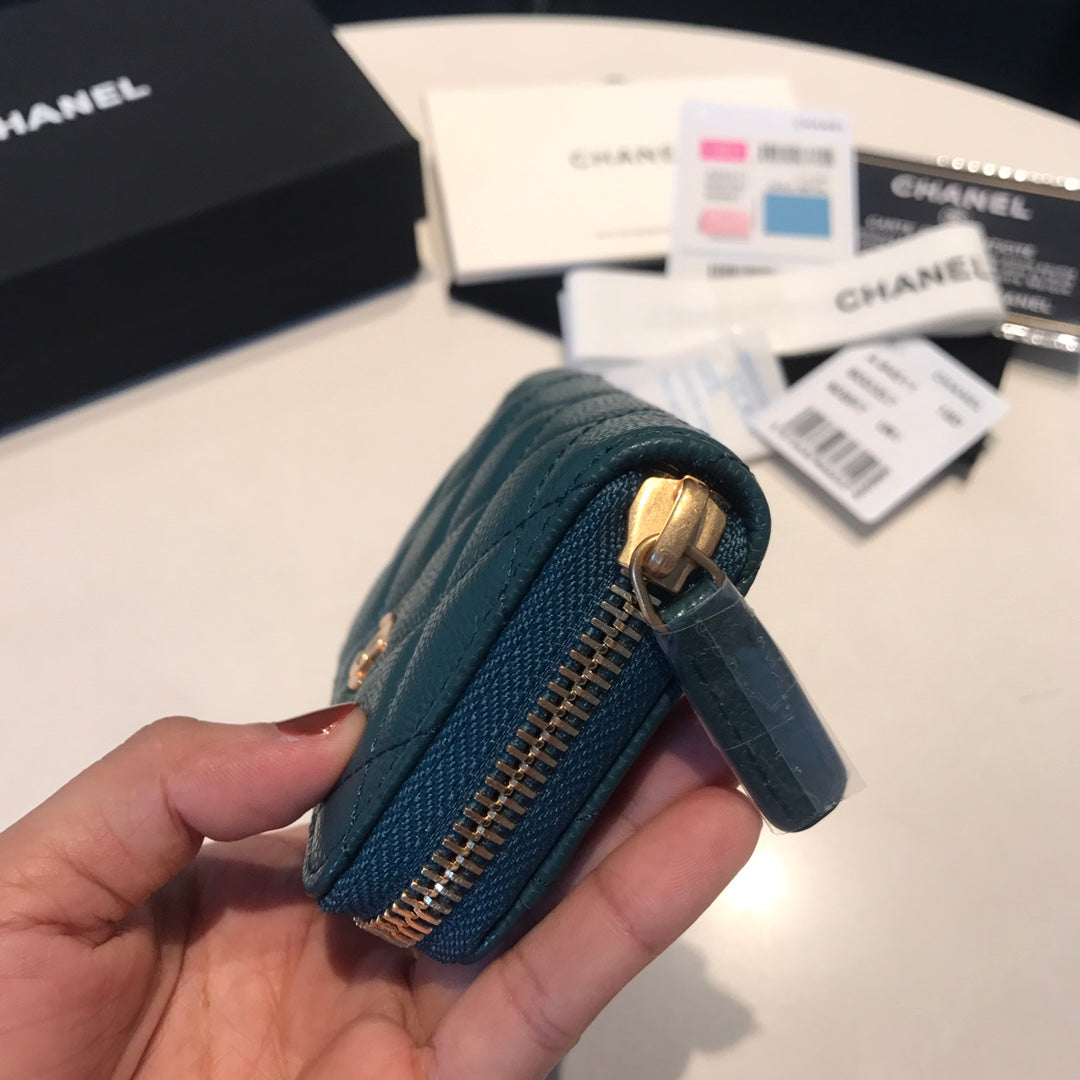 CHANEL ZIPPED CAVIAR PURSE 11 OCEAN CALFSKIN GOLD ICON