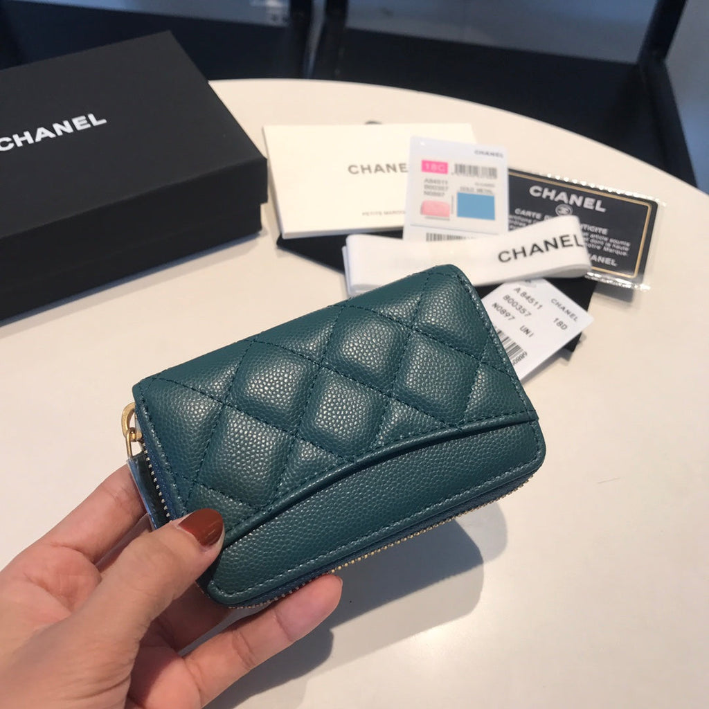 CHANEL ZIPPED CAVIAR PURSE 11 OCEAN CALFSKIN GOLD ICON