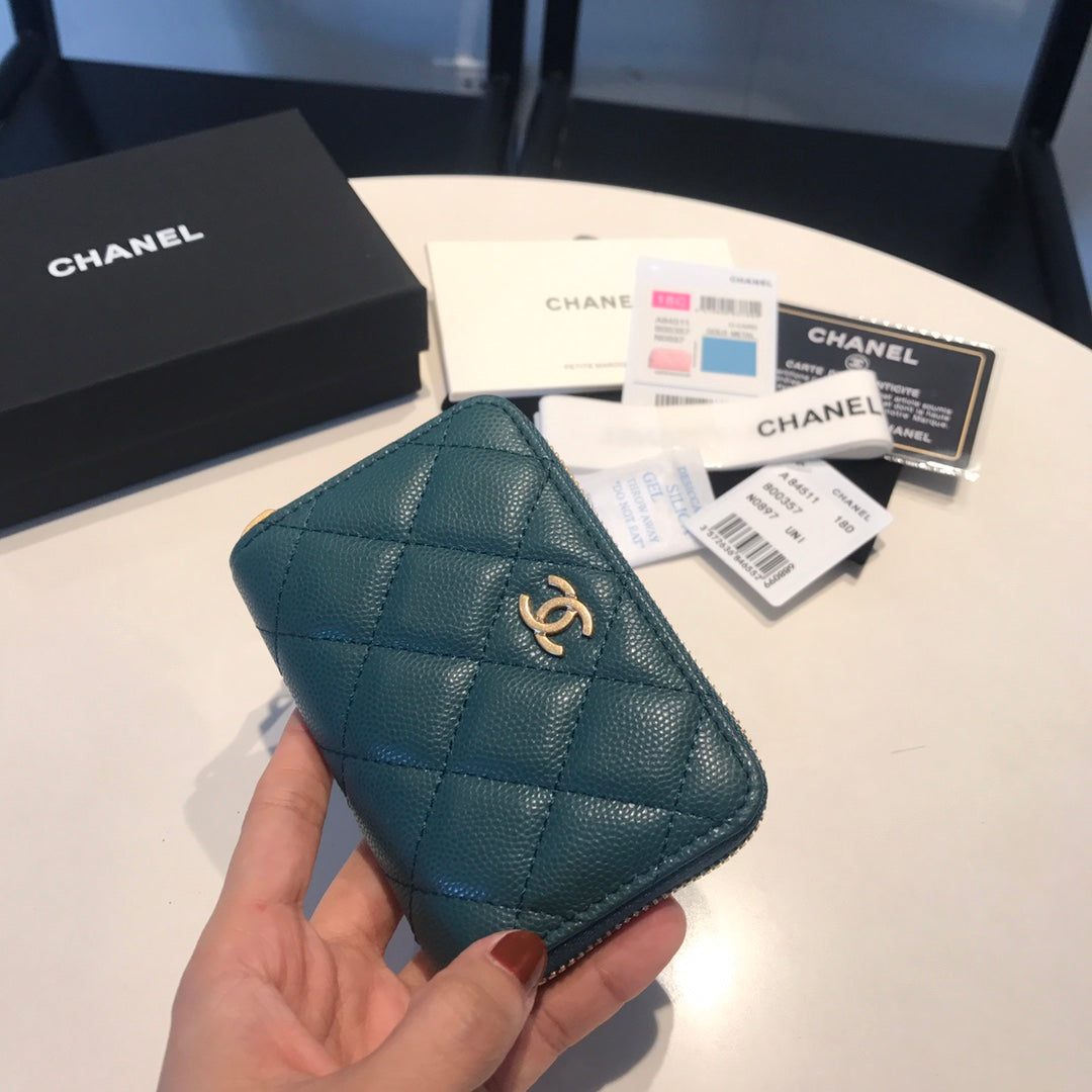 CHANEL ZIPPED CAVIAR PURSE 11 OCEAN CALFSKIN GOLD ICON