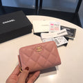CHANEL ZIPPED CAVIAR PURSE 11 PEACH CALFSKIN GOLD ICON