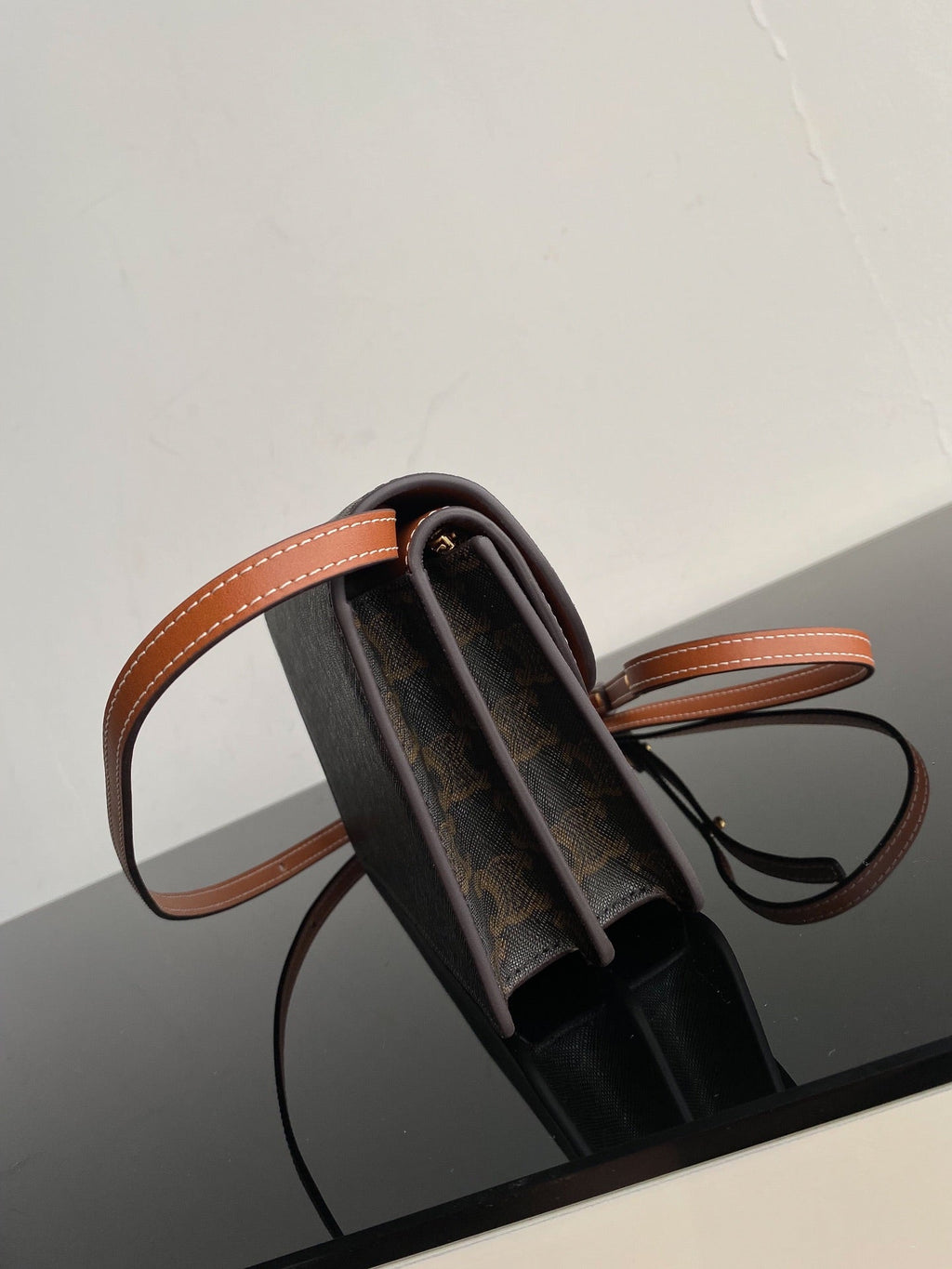 CELINE TRIPHOME 20 DOUBLE LAYER MONOGRAM BLACK PATTERN CALFSKIN BAG