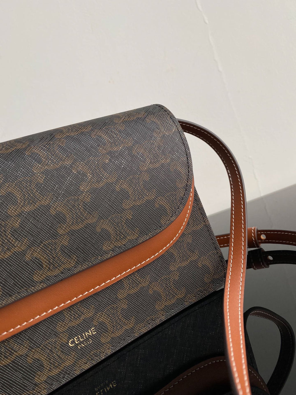 CELINE TRIPHOME 20 DOUBLE LAYER MONOGRAM BLACK PATTERN CALFSKIN BAG