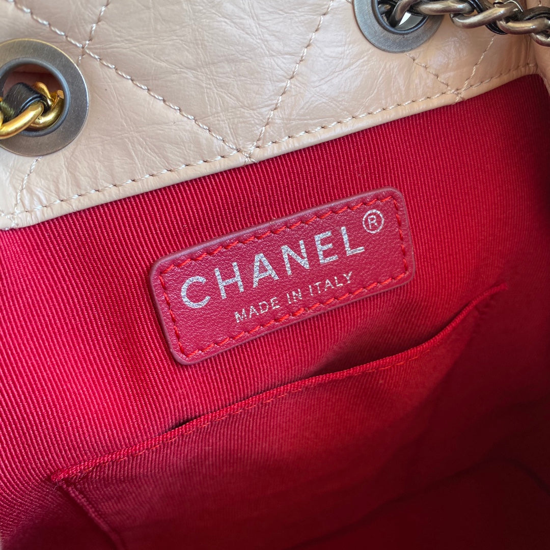 CHANEL GRABRIELLE SMALL 24 BACKPACK IN ALMOND BEIGE MIX BLACK CALFSKIN