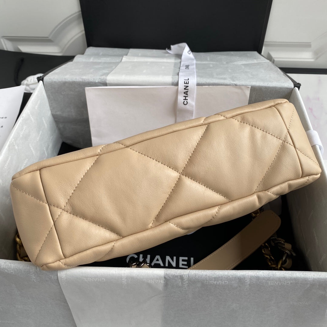 CHANEL LARGE 30 FLAP BAG IN BEIGE CREAM LAMBSKIN