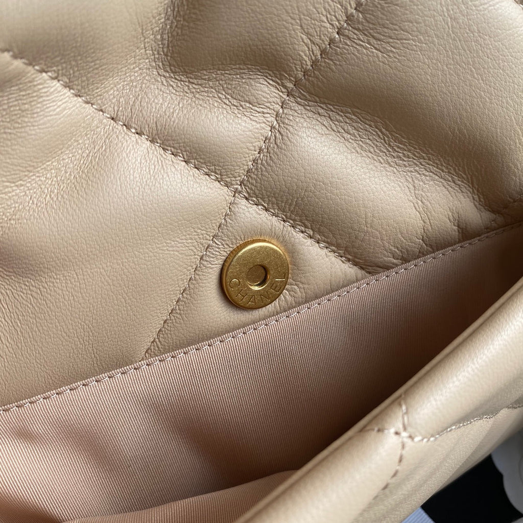 CHANEL LARGE 30 FLAP BAG IN BEIGE CREAM LAMBSKIN