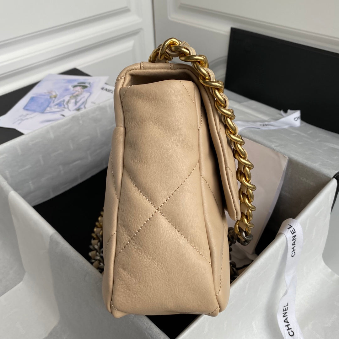 CHANEL LARGE 30 FLAP BAG IN BEIGE CREAM LAMBSKIN