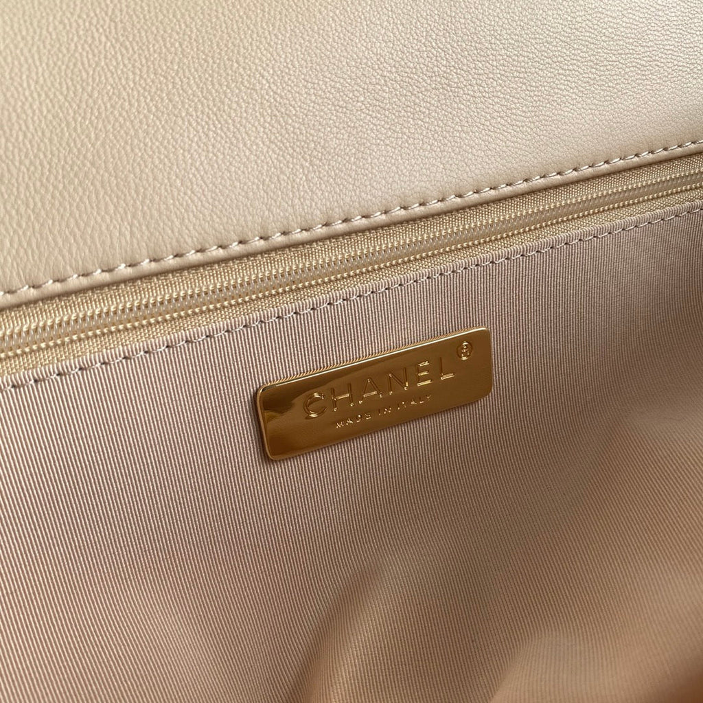 CHANEL LARGE 30 FLAP BAG IN BEIGE CREAM LAMBSKIN