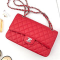 CHANEL FLAP BAG MEDIUM 25CM RED CAVIAR SILVER HARDWARE