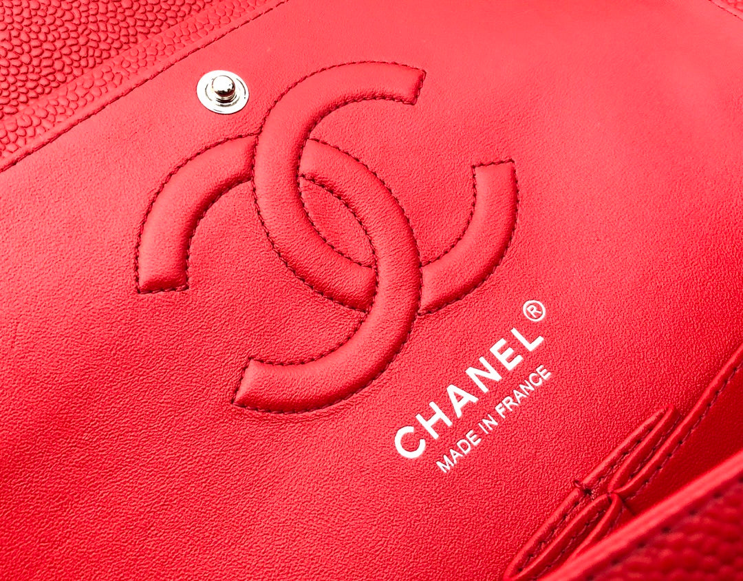CHANEL FLAP BAG MEDIUM 25CM RED CAVIAR SILVER HARDWARE