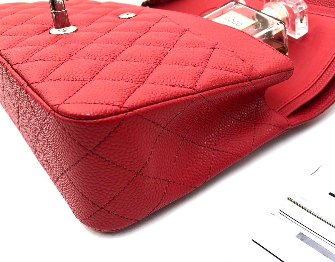 CHANEL FLAP BAG MEDIUM 25CM RED CAVIAR SILVER HARDWARE