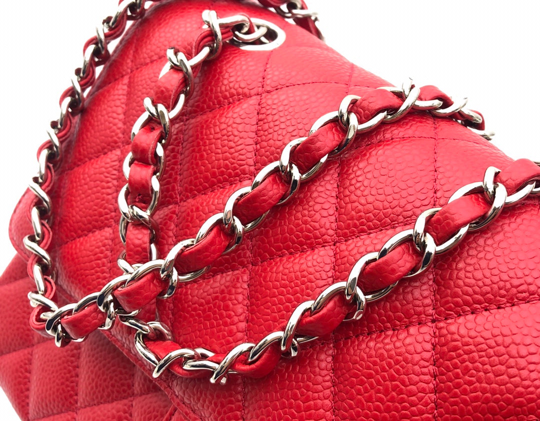 CHANEL FLAP BAG MEDIUM 25CM RED CAVIAR SILVER HARDWARE