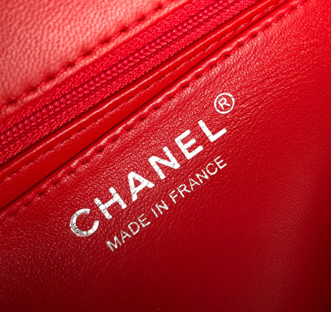 CHANEL MINI RECTANGLE FLAP BAG 20CM RED LAMBSKIN SILVER HARDWARE
