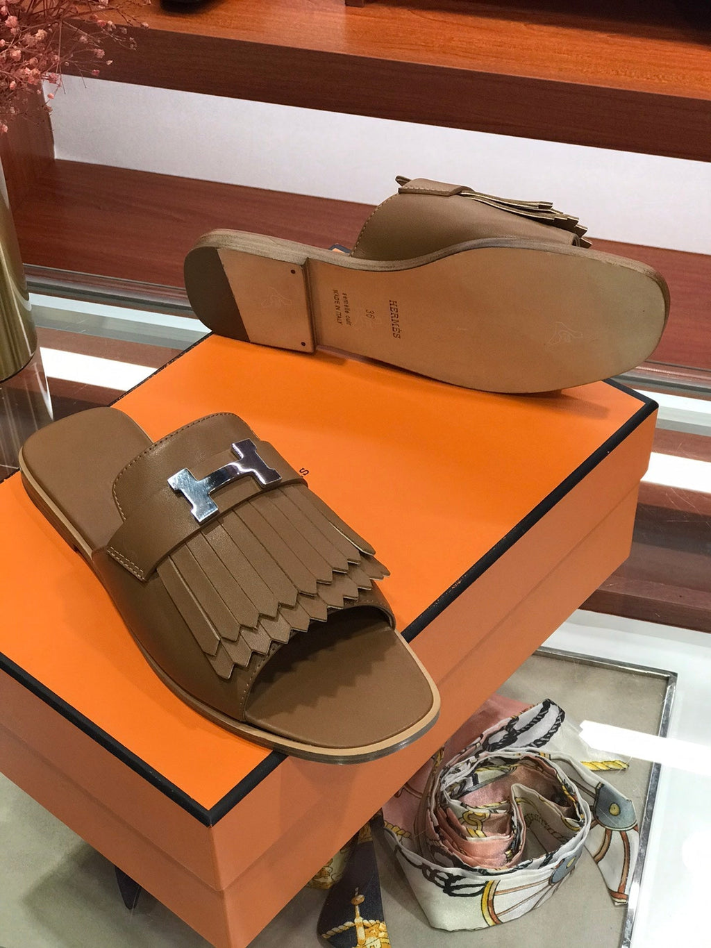 HERMES ROYAL SANDAL CHOCOLATE LAMBSKIN