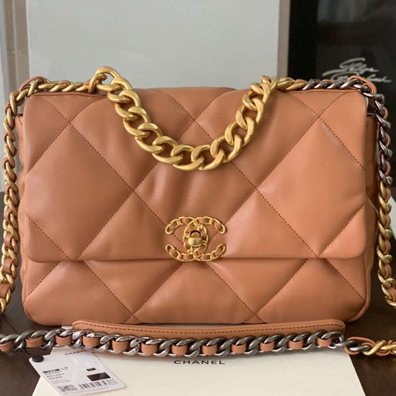 CHANEL 19 FLAP BAG 30 BROWN GOATSKIN