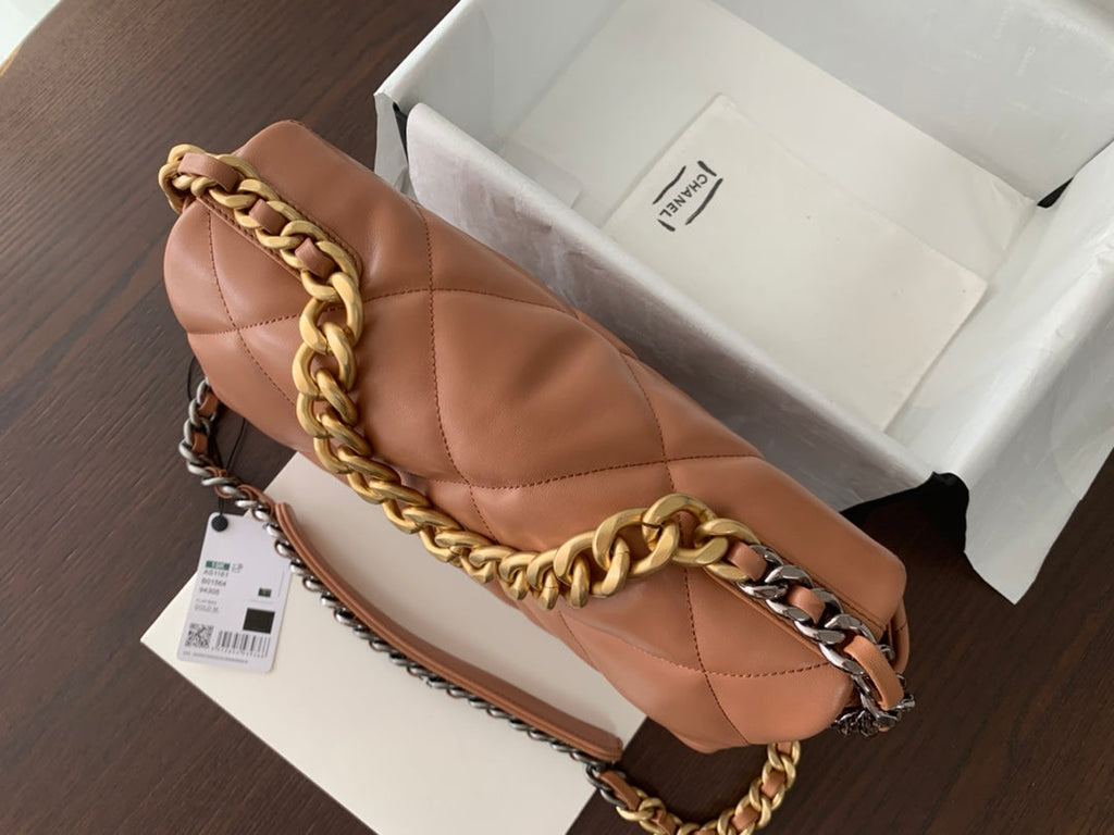 CHANEL 19 FLAP BAG 30 BROWN GOATSKIN