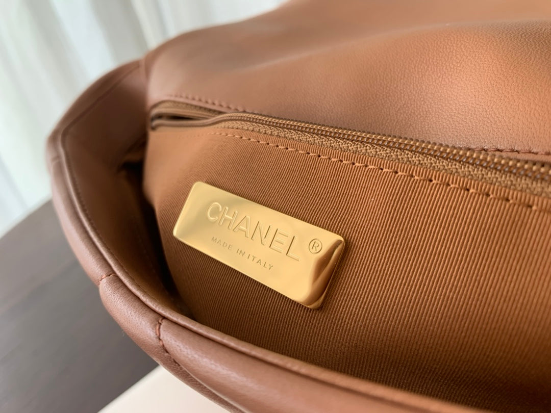 CHANEL 19 FLAP BAG 30 BROWN GOATSKIN