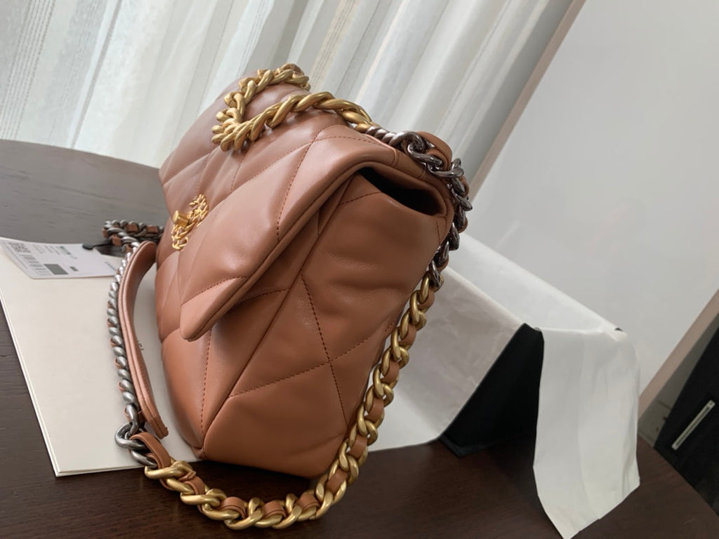 CHANEL 19 FLAP BAG 30 BROWN GOATSKIN