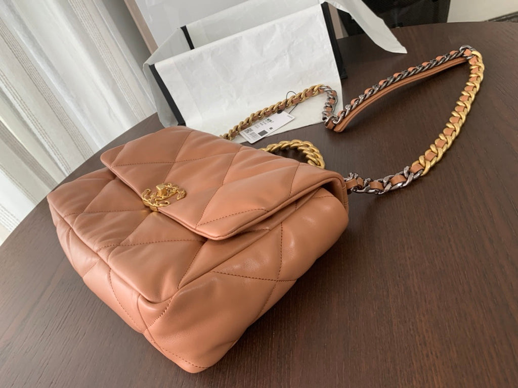 CHANEL 19 FLAP BAG 30 BROWN GOATSKIN
