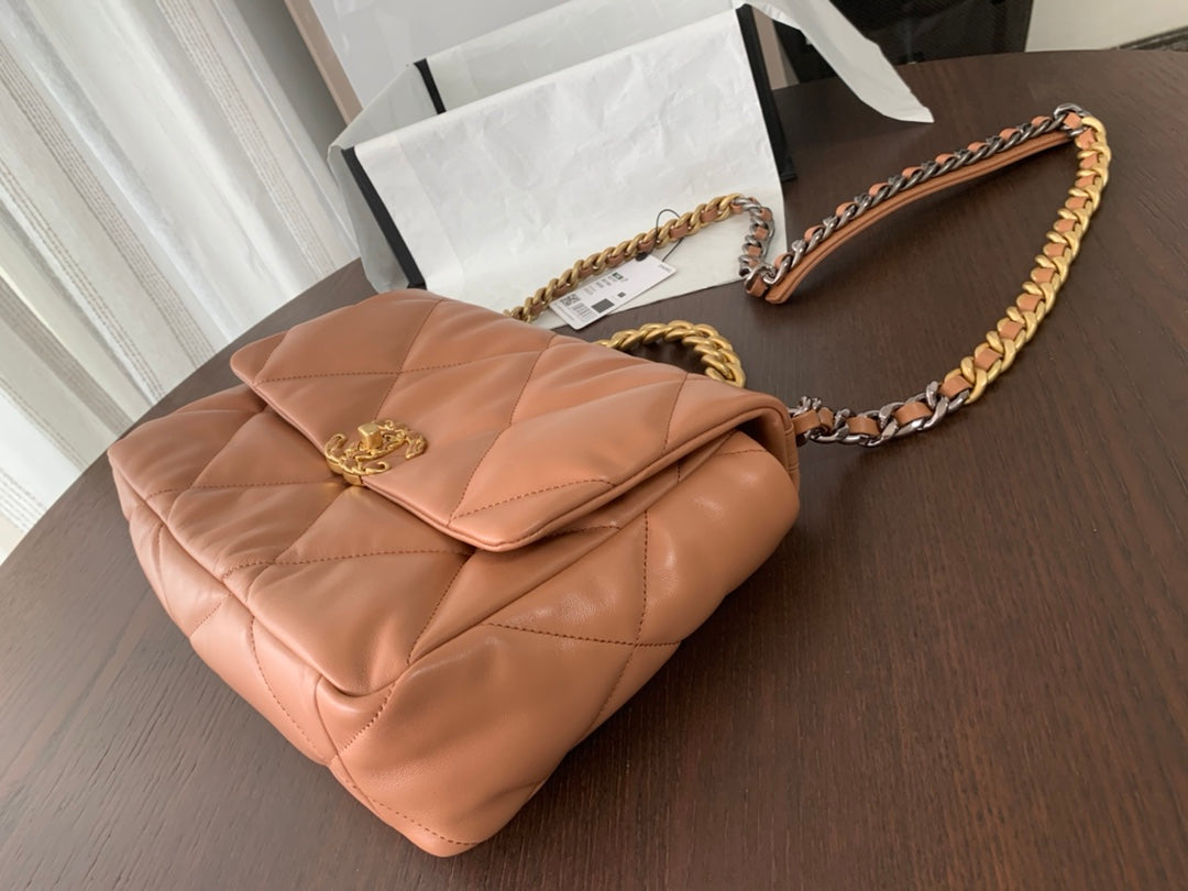 CHANEL 19 FLAP BAG 30 BROWN GOATSKIN