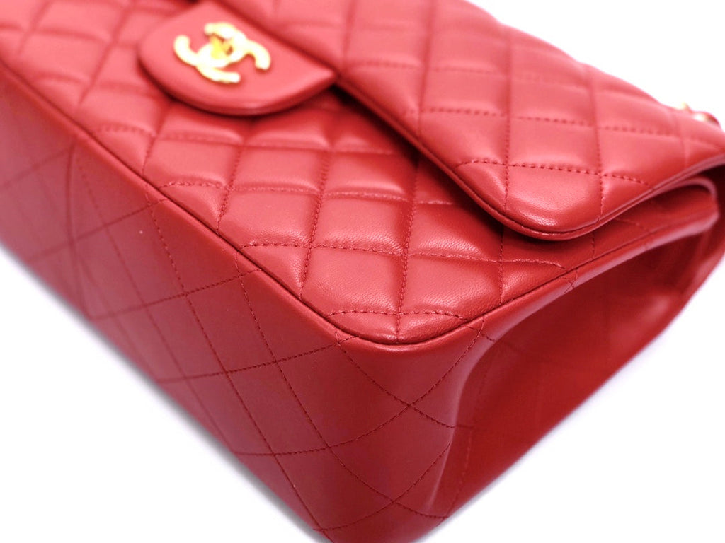 CHANEL FLAP BAG JUMBO 30CM RED LAMBSKIN GOLD HARDWARE