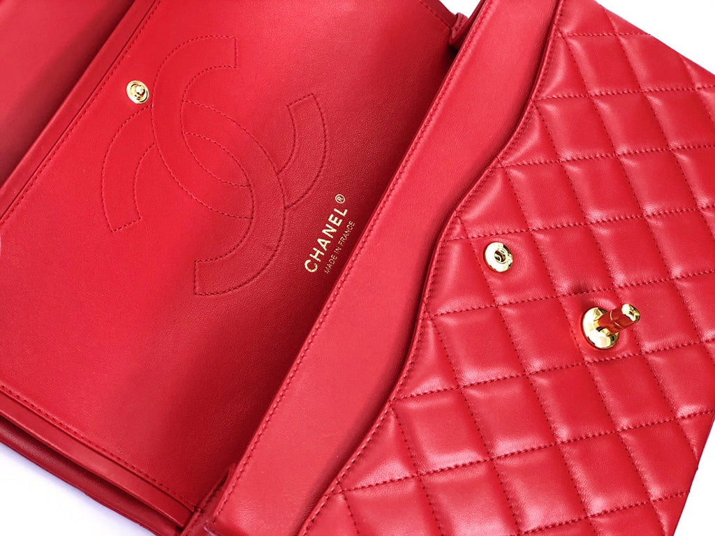CHANEL FLAP BAG JUMBO 30CM RED LAMBSKIN GOLD HARDWARE