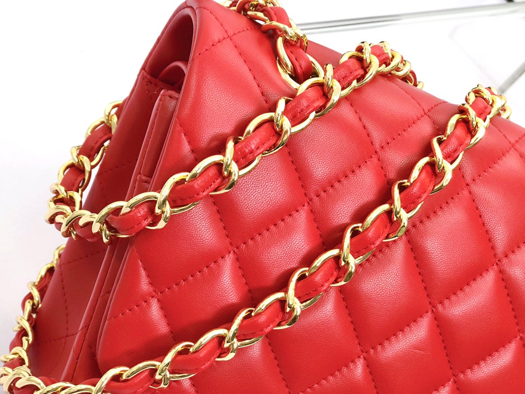 CHANEL FLAP BAG JUMBO 30CM RED LAMBSKIN GOLD HARDWARE
