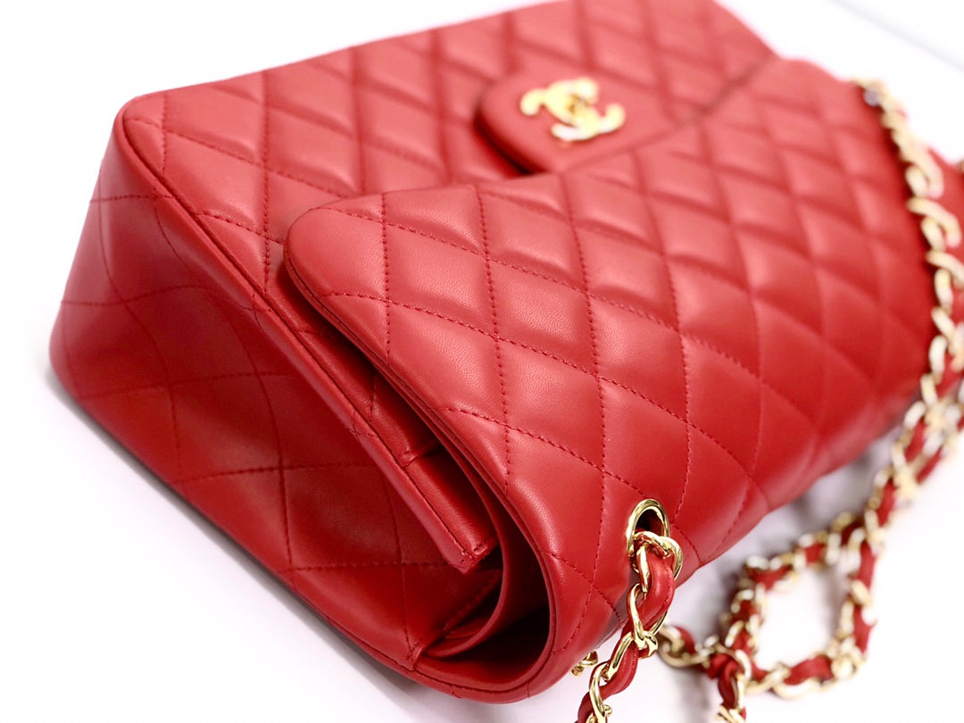 CHANEL FLAP BAG JUMBO 30CM RED LAMBSKIN GOLD HARDWARE
