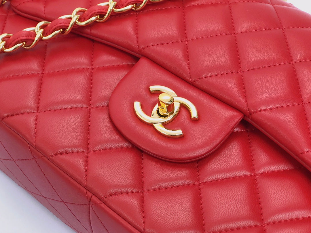 CHANEL FLAP BAG JUMBO 30CM RED LAMBSKIN GOLD HARDWARE