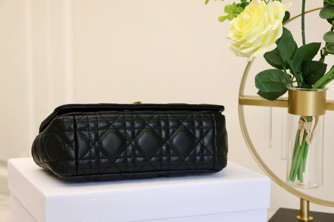 DIOR CARO MINI BAG 20 IN BLACK CALFSKIN