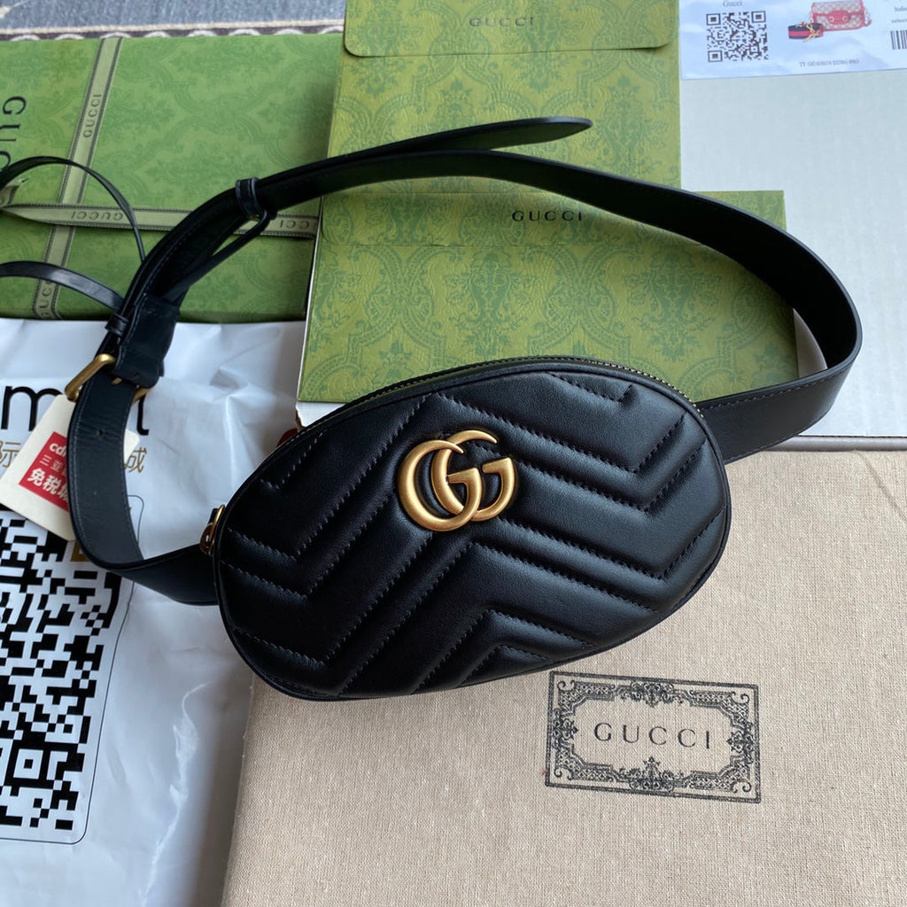 GUCCI MARMONT BELT BAG 18 IN BLACK CALFSKIN