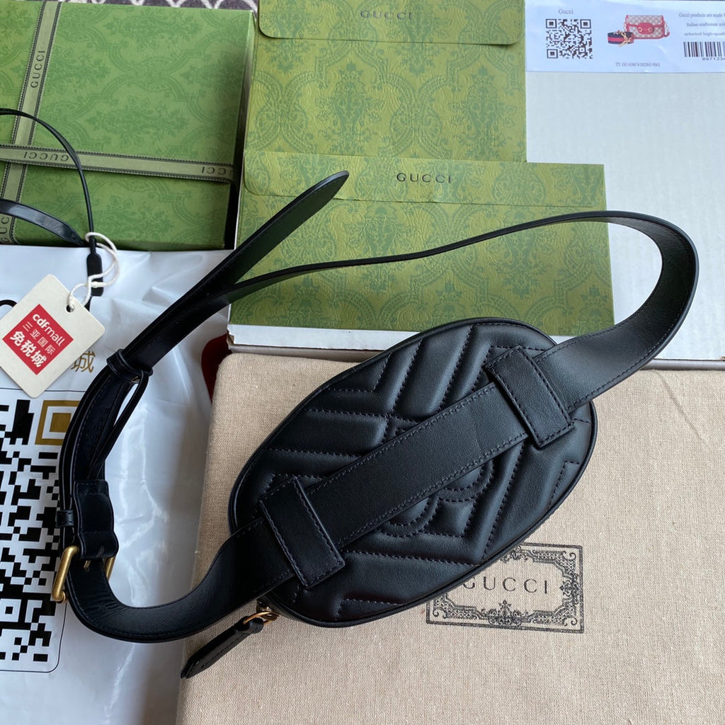 GUCCI MARMONT BELT BAG 18 IN BLACK CALFSKIN