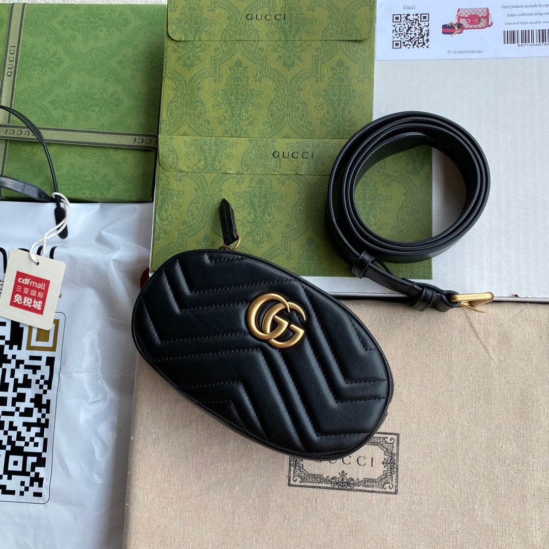 GUCCI MARMONT BELT BAG 18 IN BLACK CALFSKIN