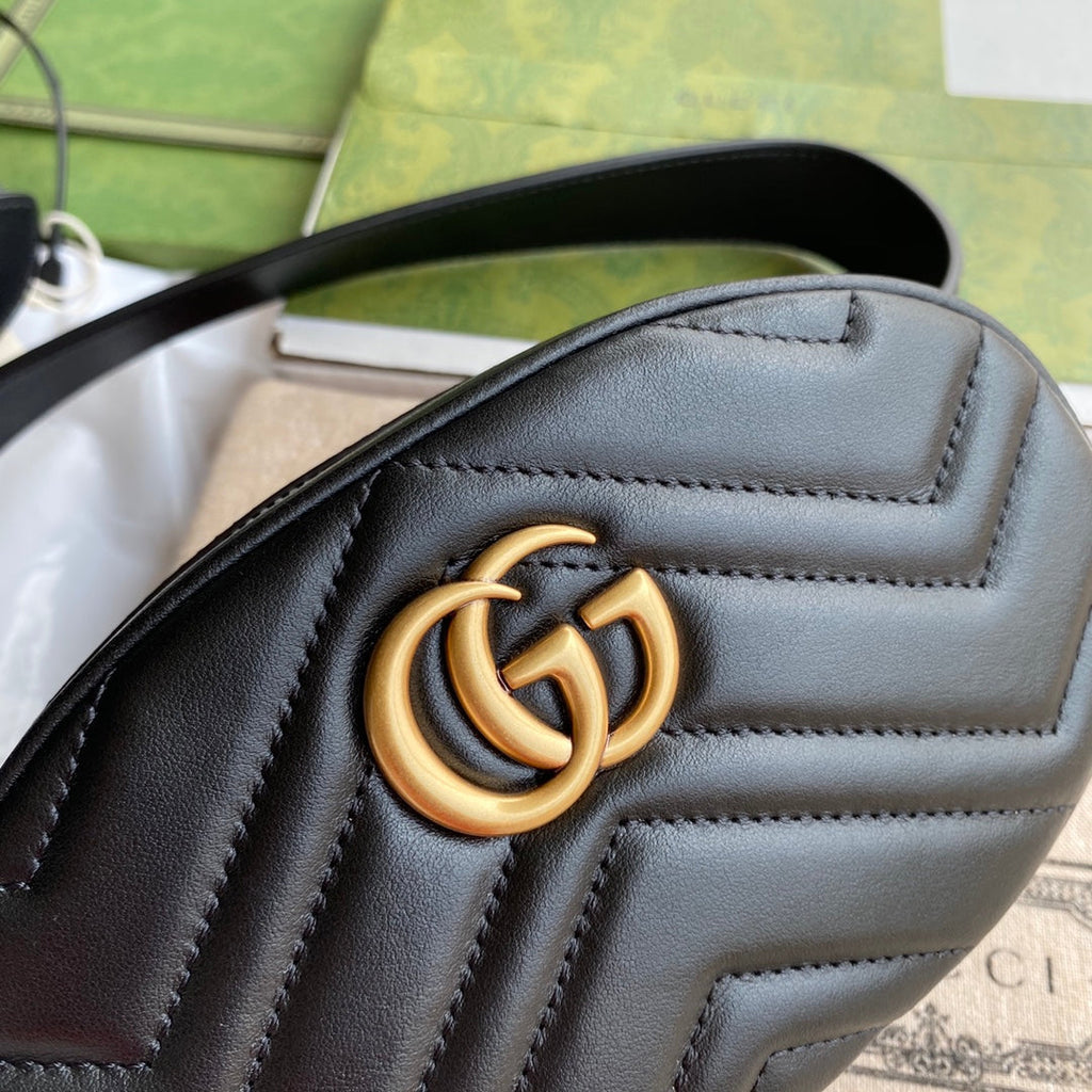 GUCCI MARMONT BELT BAG 18 IN BLACK CALFSKIN