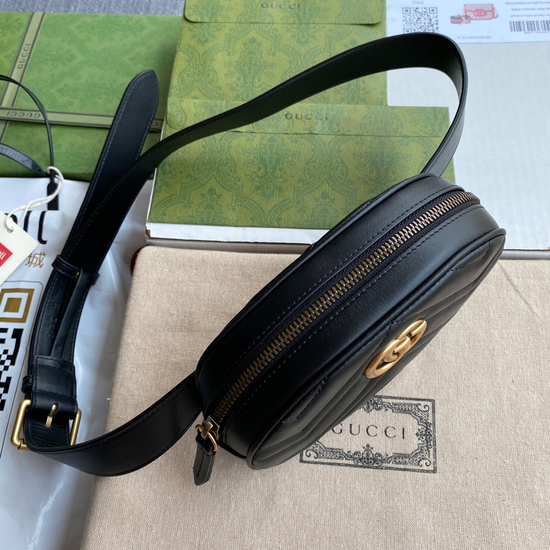 GUCCI MARMONT BELT BAG 18 IN BLACK CALFSKIN