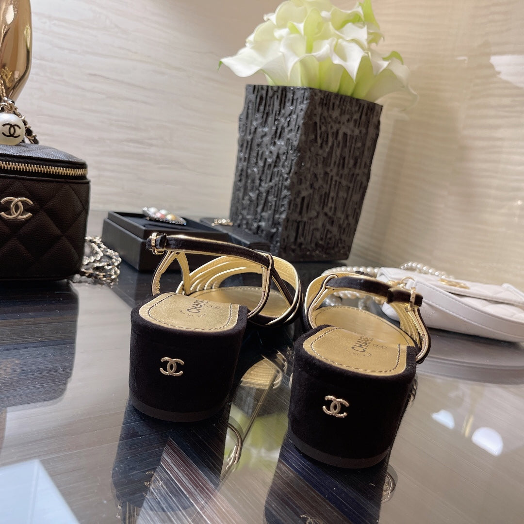 CHANEL SLINGBACKS SANDAL IN BLACK SUEDE