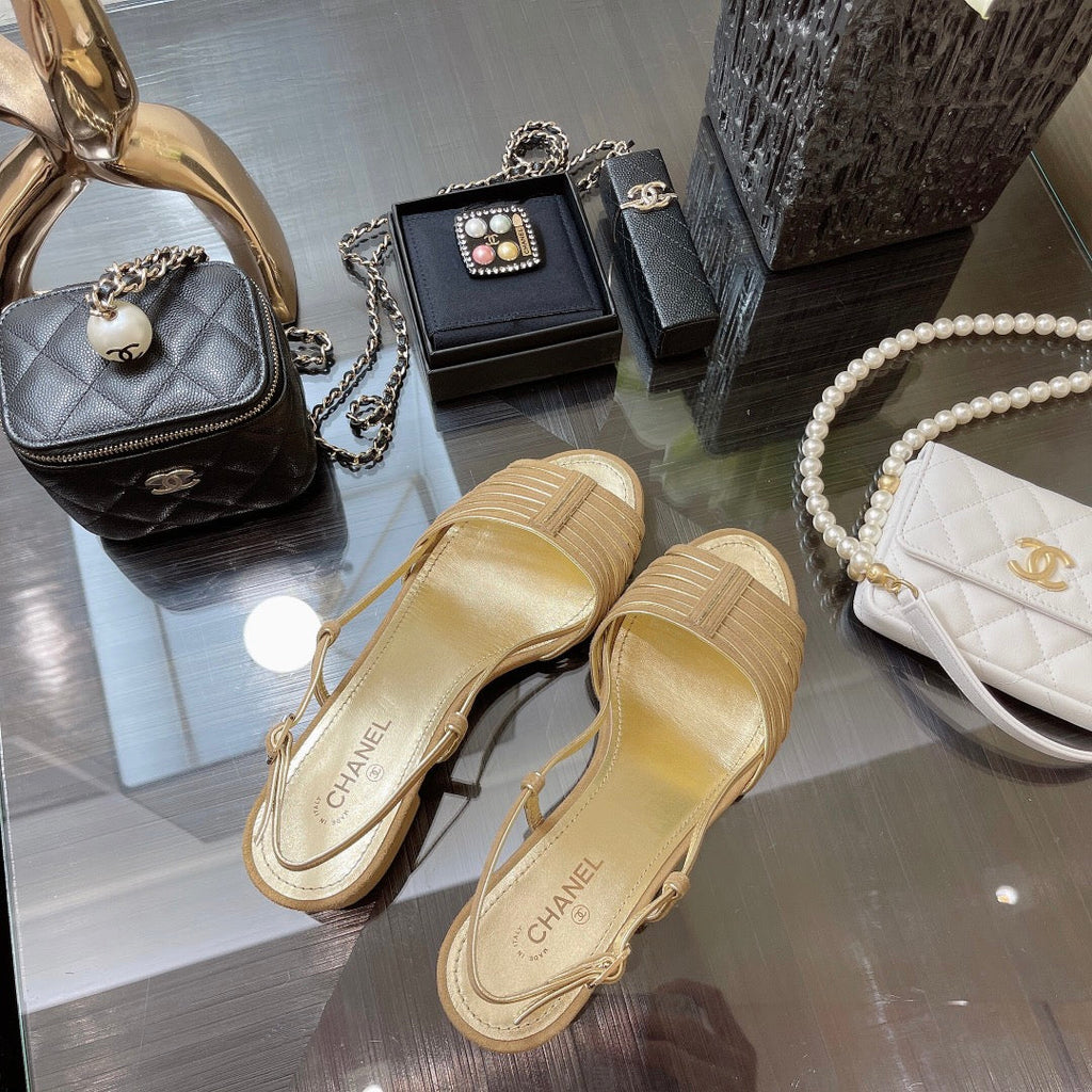 CHANEL SLINGBACKS SANDAL IN CAMEL BEIGE SUEDE