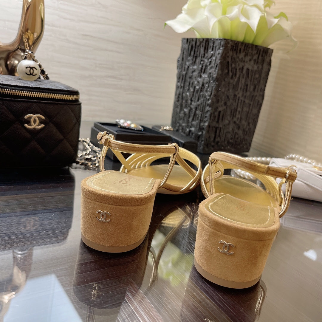 CHANEL SLINGBACKS SANDAL IN CAMEL BEIGE SUEDE