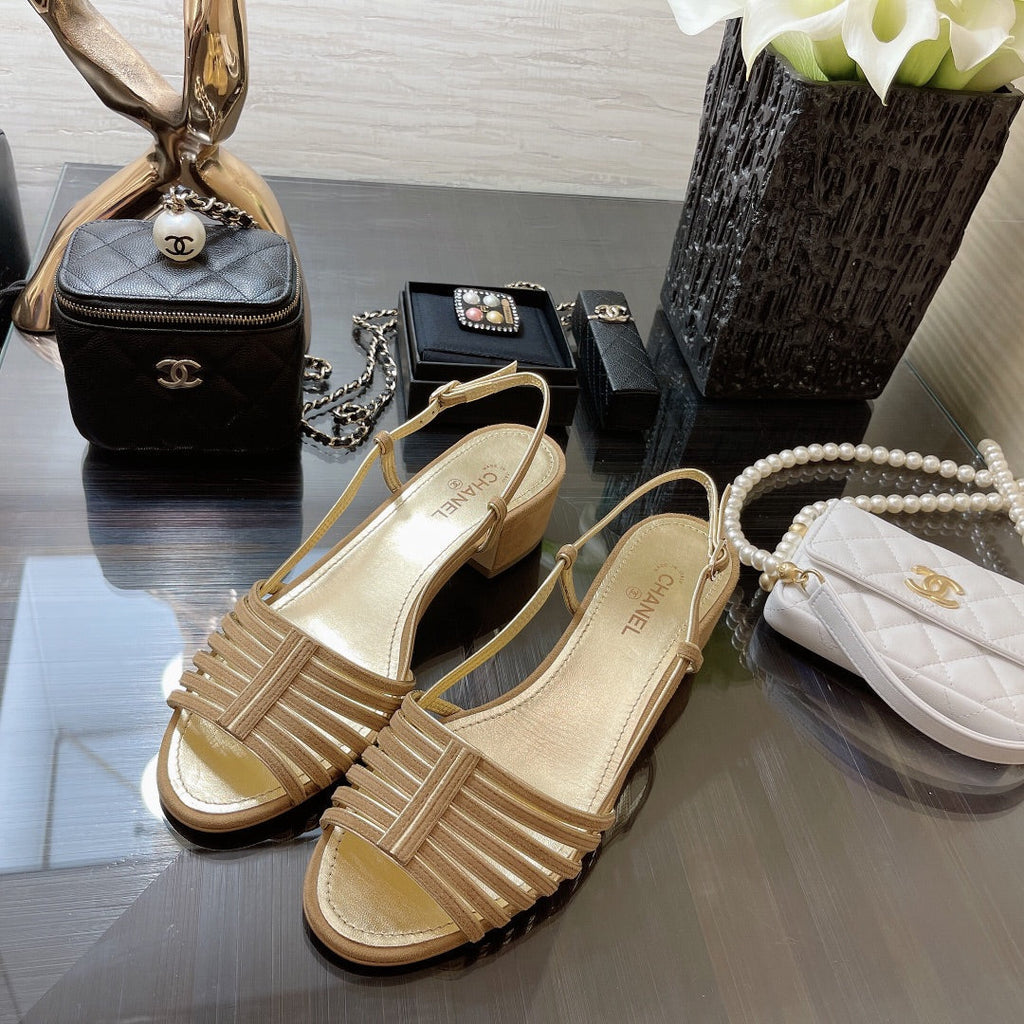 CHANEL SLINGBACKS SANDAL IN CAMEL BEIGE SUEDE