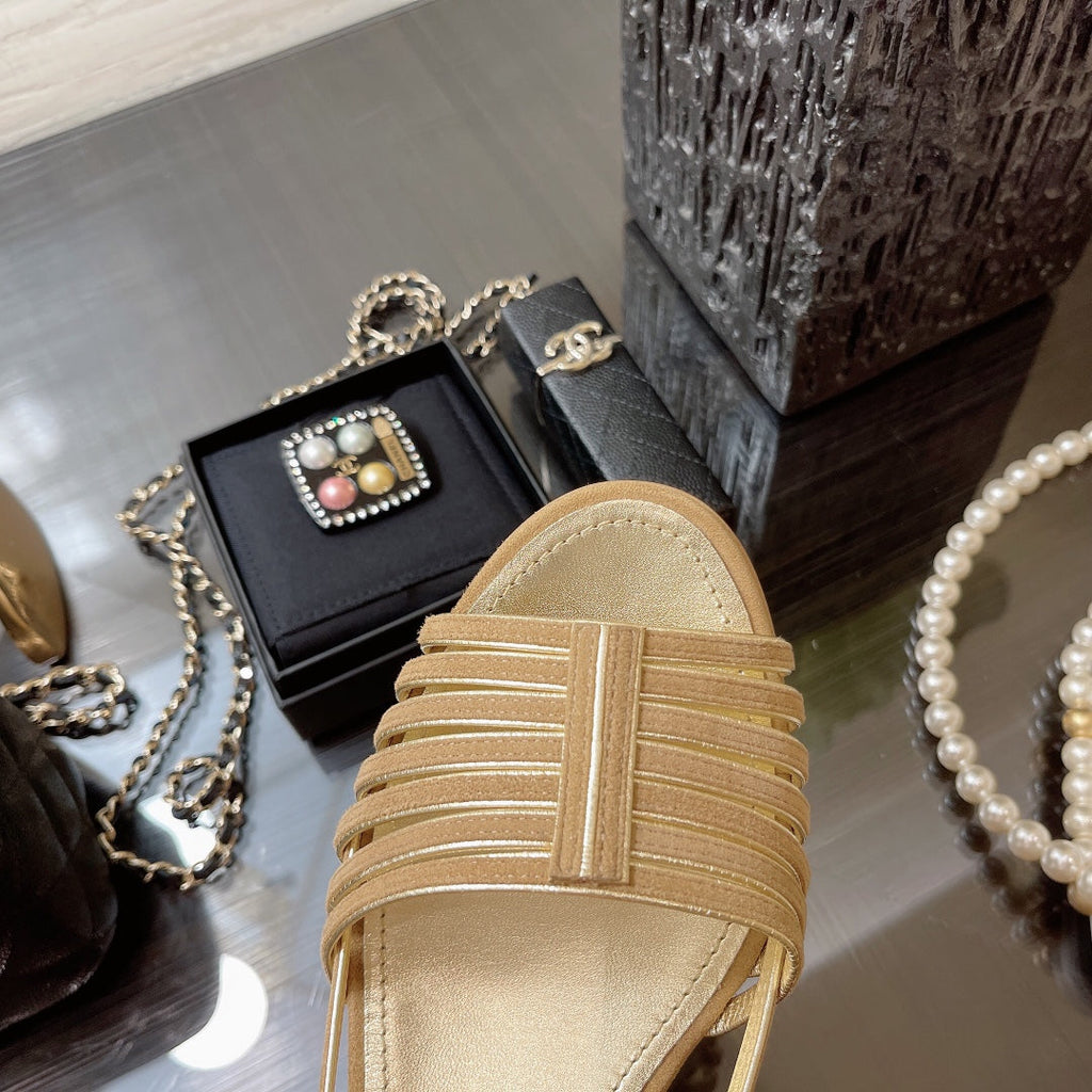 CHANEL SLINGBACKS SANDAL IN CAMEL BEIGE SUEDE