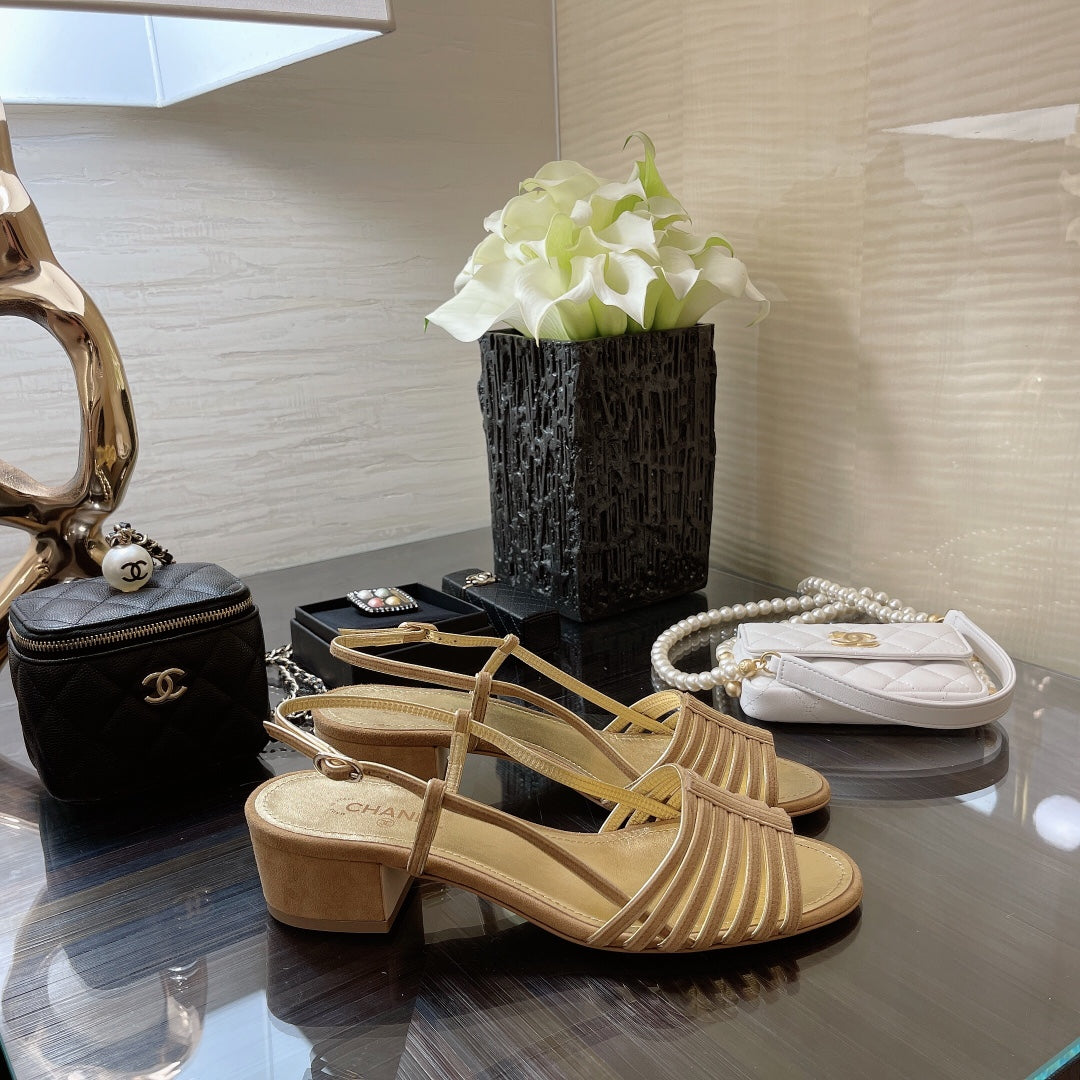 CHANEL SLINGBACKS SANDAL IN CAMEL BEIGE SUEDE