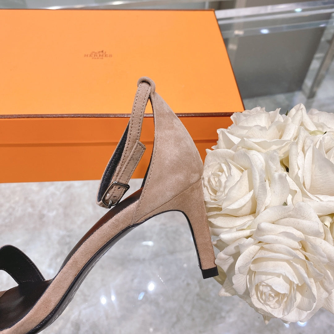HERMES PREMIERE 70 SANDAL IN LIGHT BROWN SUEDE WITH CRYSTALS
